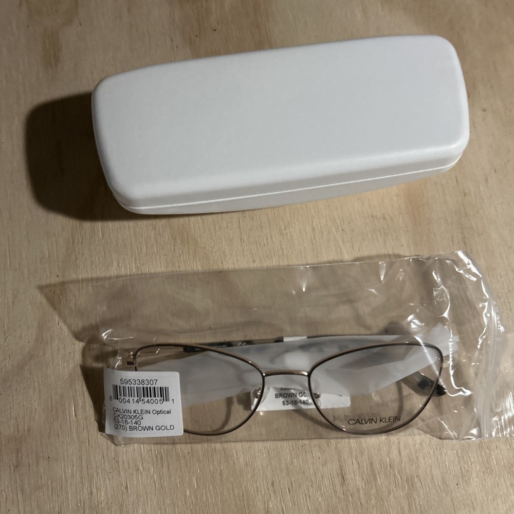 Calvin Klein Woman's Glasses 53-18–140 Brown Gold NEW Msrp 197 With Case NWT - Picture 3 of 9